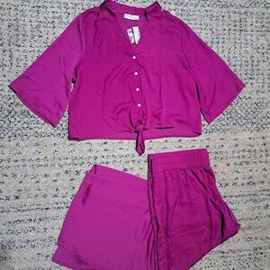 Women's Fuchsia Top And Bottom Polyester Set